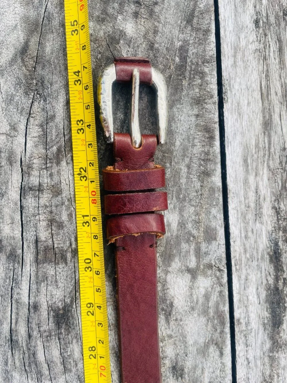The Limited Genuine Leather Brown Narrow Dented Silver Buckle Belt Made in Italy